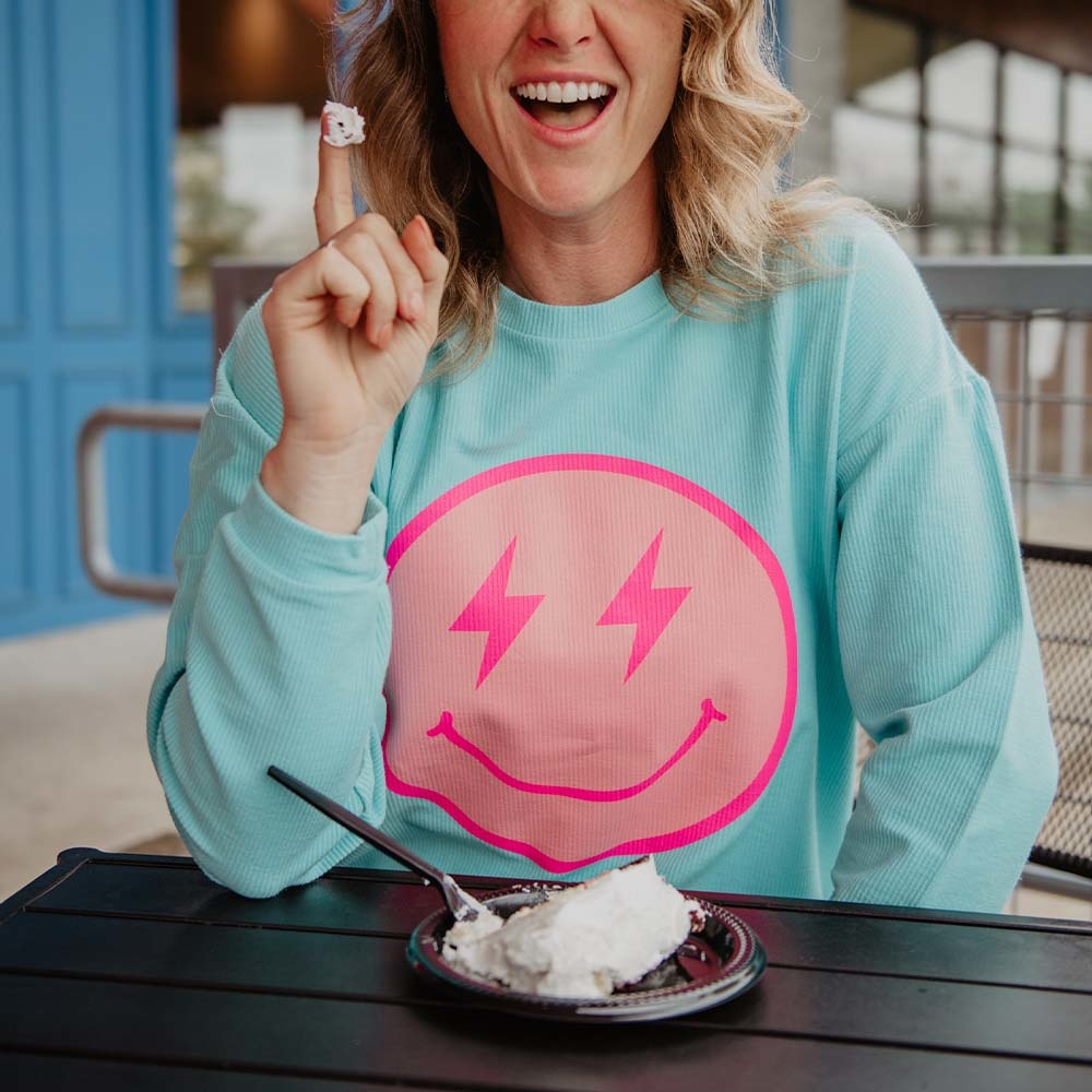 Katydid Pink Lightning Happy Face Corded Sweatshirt