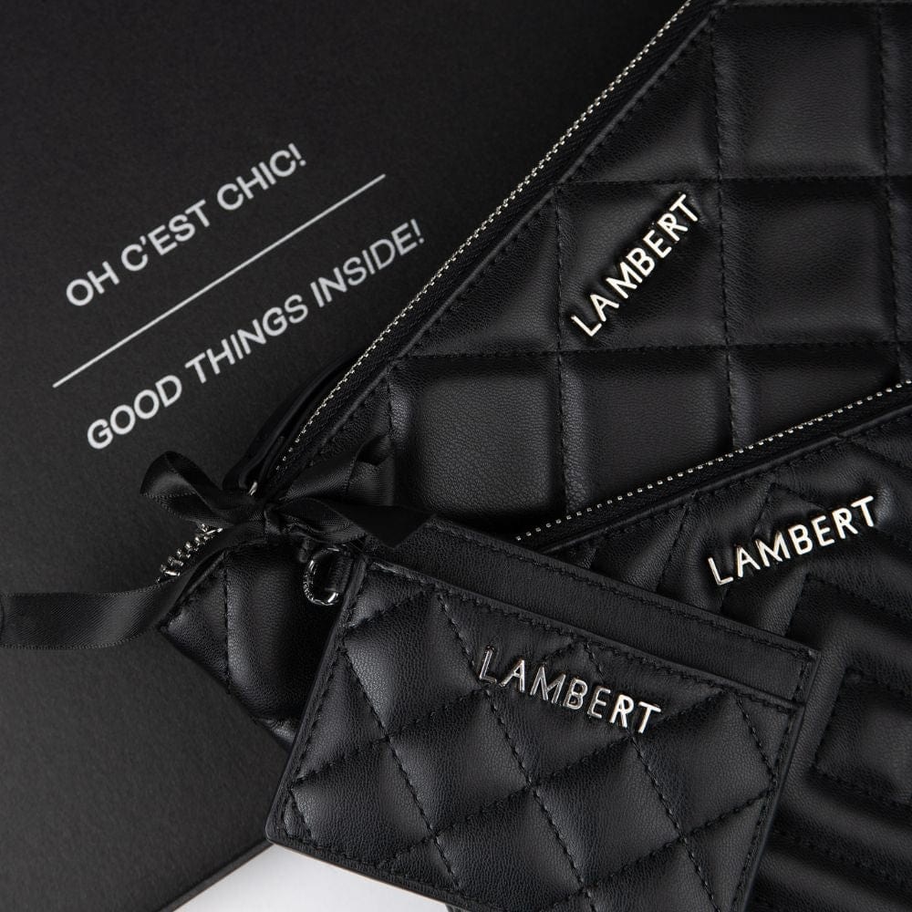 Lambert The Elle - Trio of Black Vegan Leather Quilted Pouches