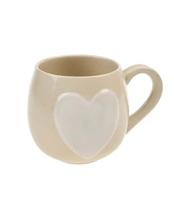 Indaba Trading Co. Big Heart Mug, Cream/White
