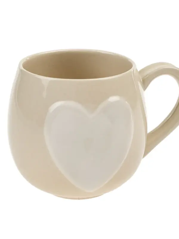 Indaba Trading Co. Big Heart Mug, Cream/White