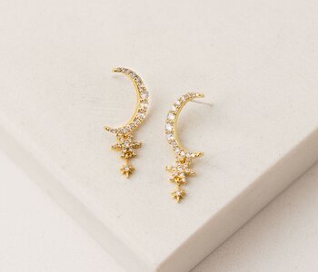 Lune Moon Drop Earrings, Gold