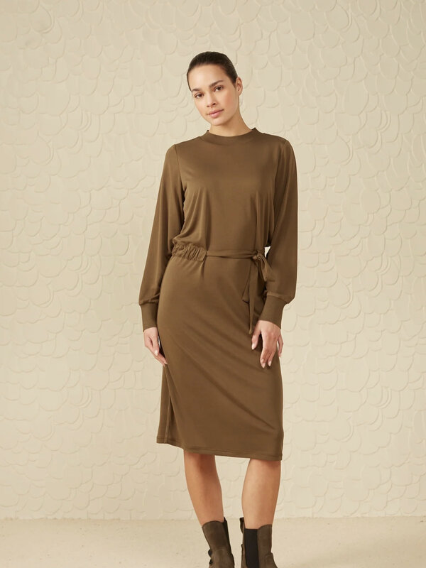 Double-jersey flared dress with bow patches