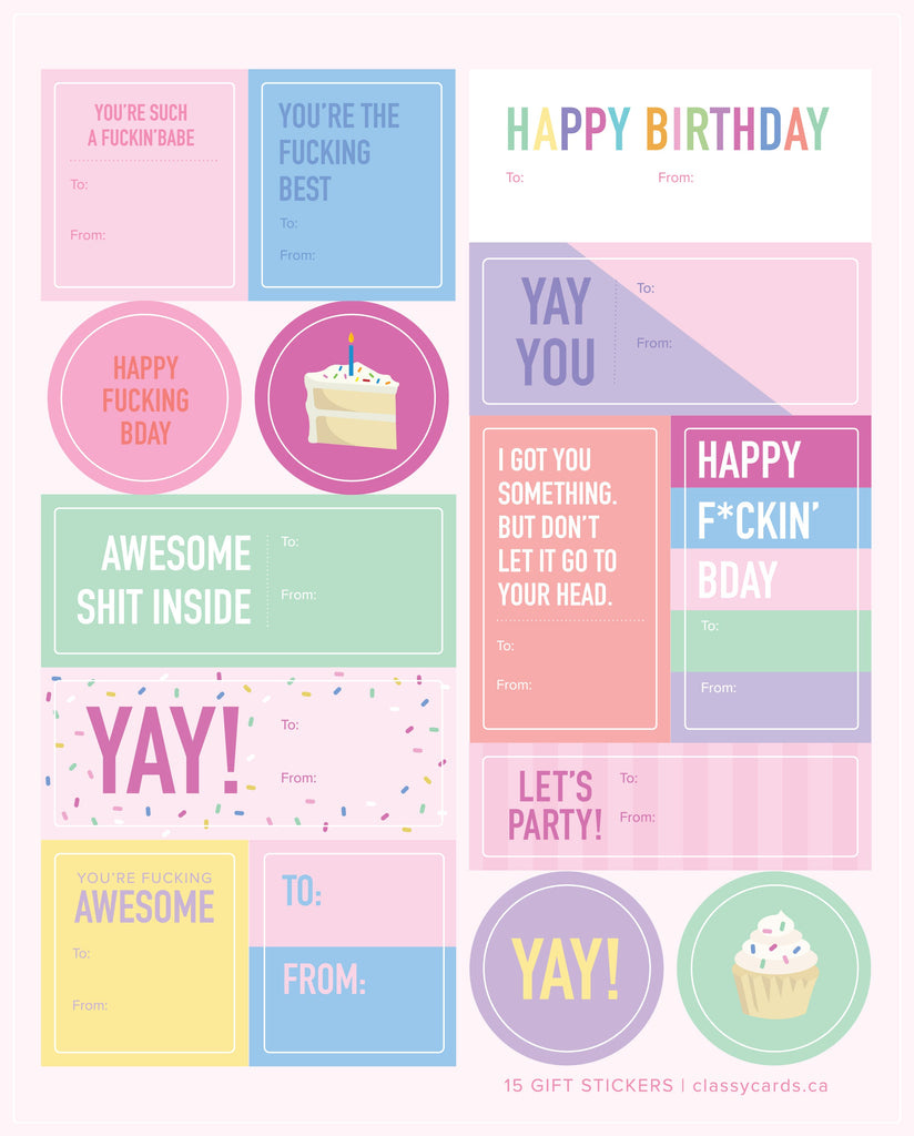 Classy Cards Gift Tag Sticker Sheets - Birthday