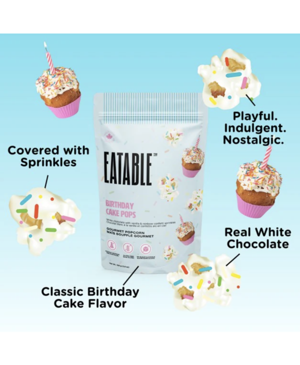 EATABLE FOODS INC. Birthday Cake Pops - White Chocolate Kettle Corn