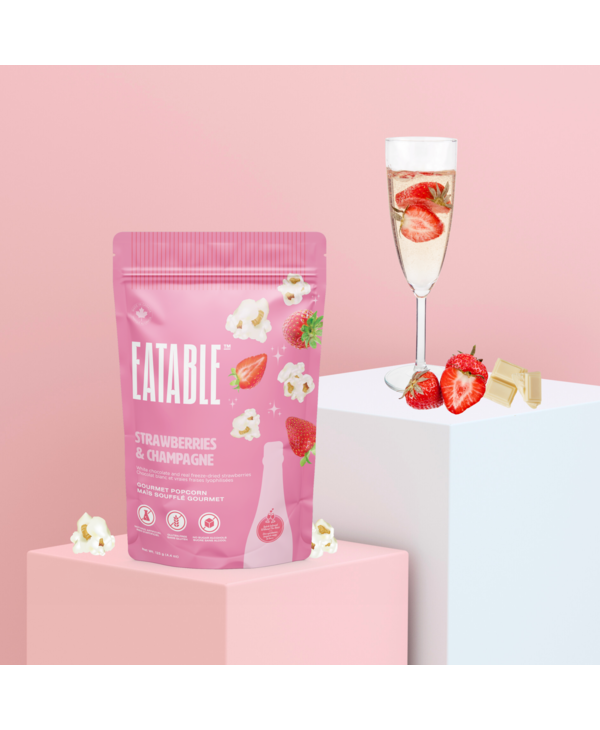 EATABLE FOODS INC. Strawberries & Champagne - White Chocolate Gourmet Popcorn