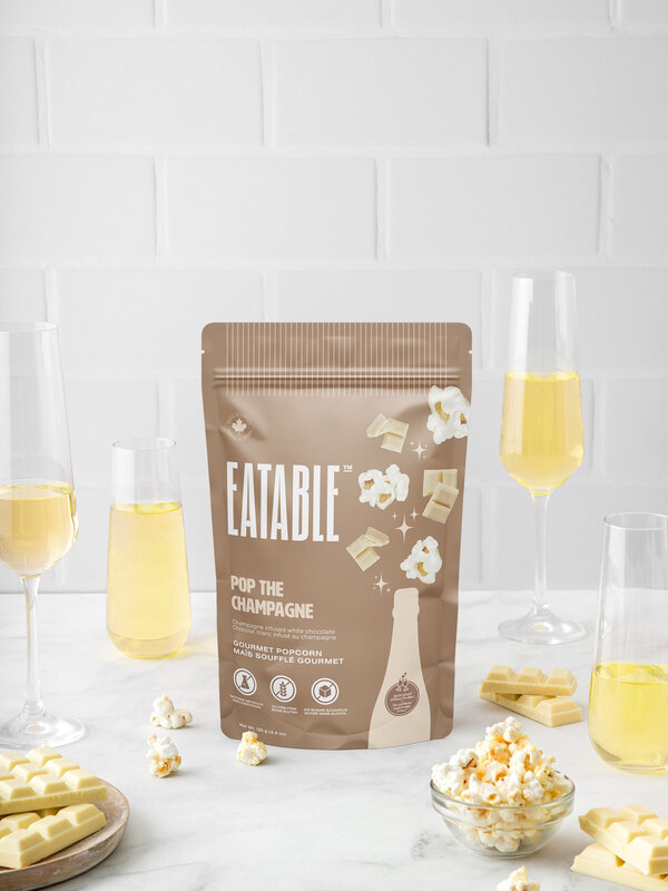 EATABLE FOODS INC. Pop The Champagne - White Chocolate Gourmet Popcorn