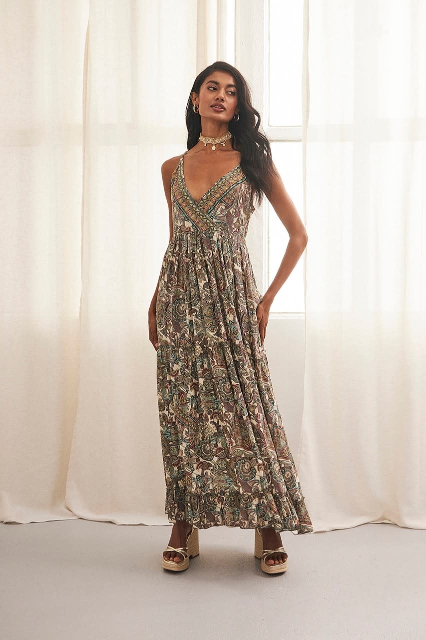 NKN Long Printed Dress Embroidered Neckline