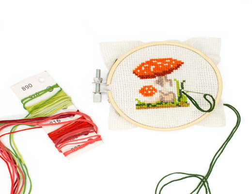 KIKKERLAND Mushroom Mini Cross Stitch Kit