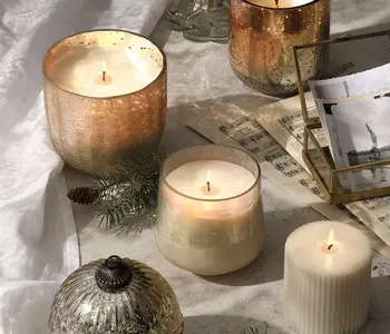 Winter White Large Baltic Glass Candle