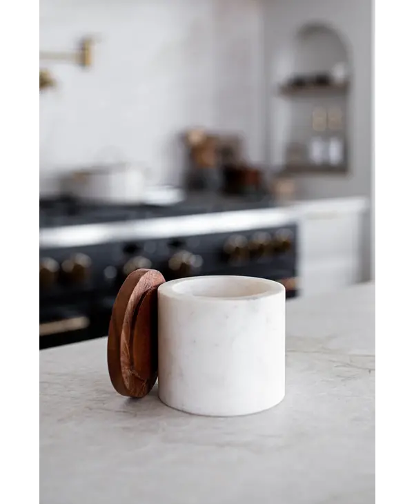 Luxe B Pampas Grass White Marble Jar/Acacia Lid