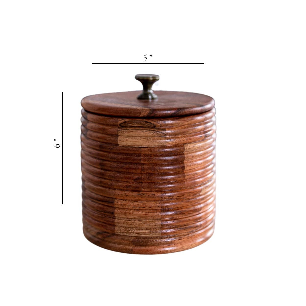 Luxe B Pampas Grass Acacia Wood Ribbed Jar