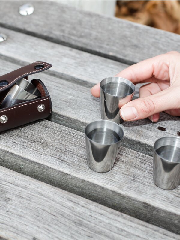 KIKKERLAND Shot Glasses with Leather Case