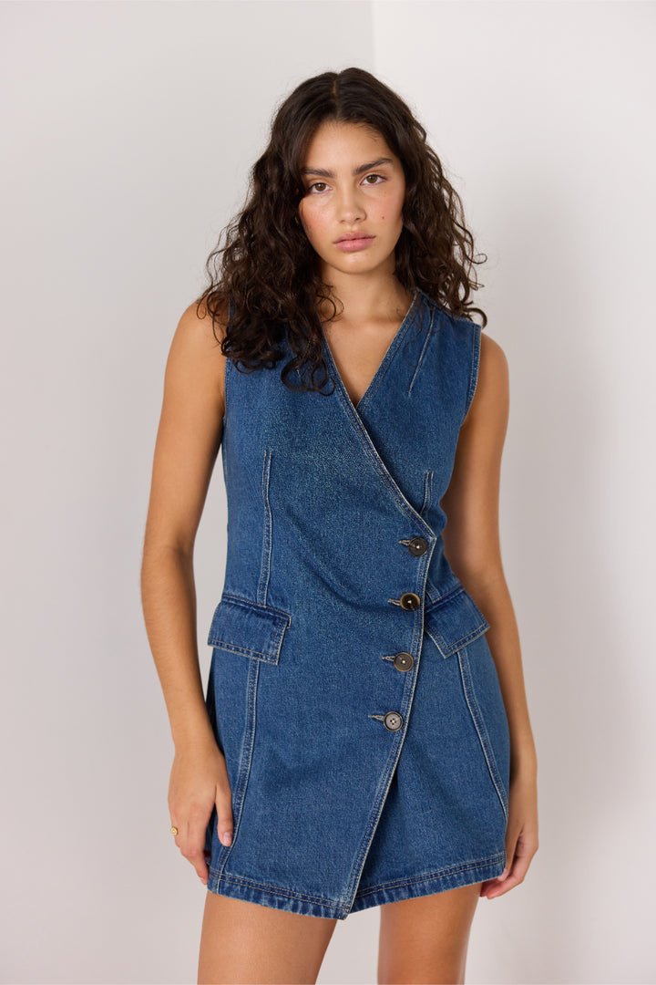 Mink Pink Nora Denim Wrap Mini Dress