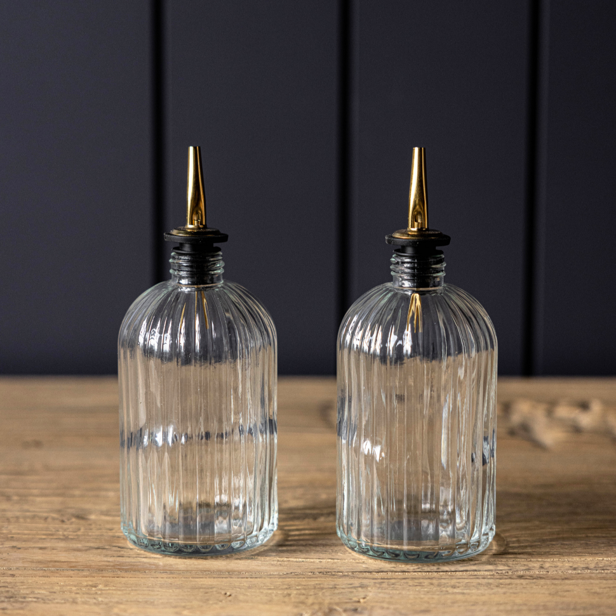 Luxe B Pampas Grass Olive Oil & Vinegar Glass Scallop Fluted