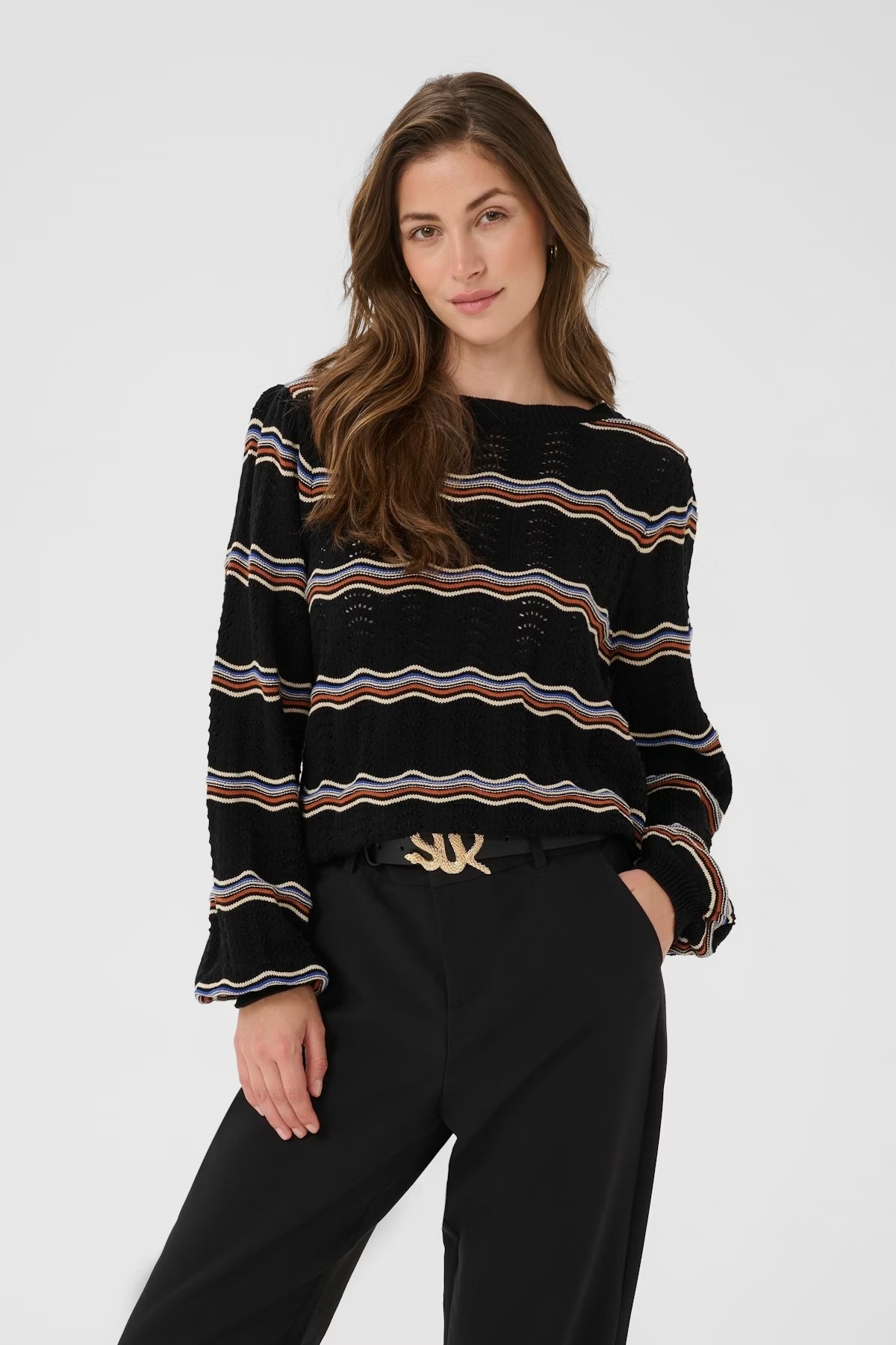 Cream CRWavy Knit Pullover