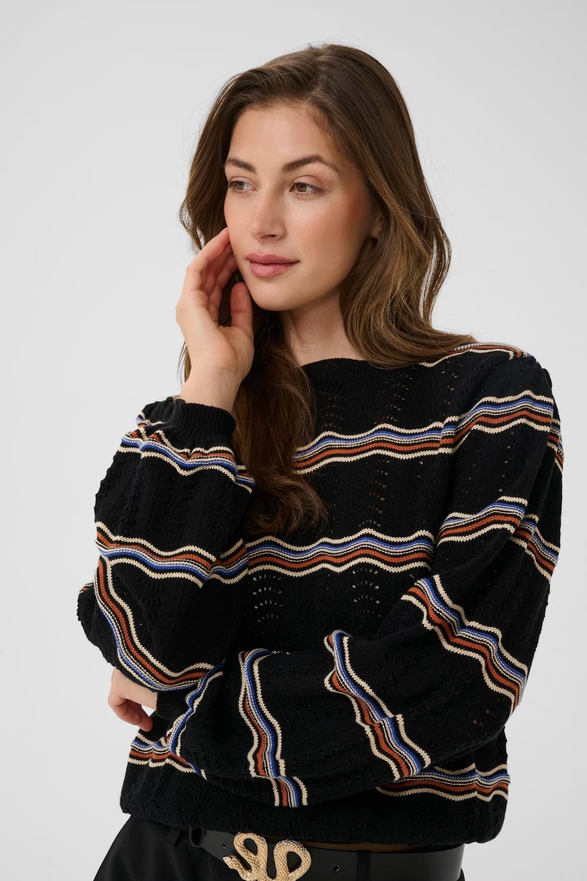 Cream CRWavy Knit Pullover