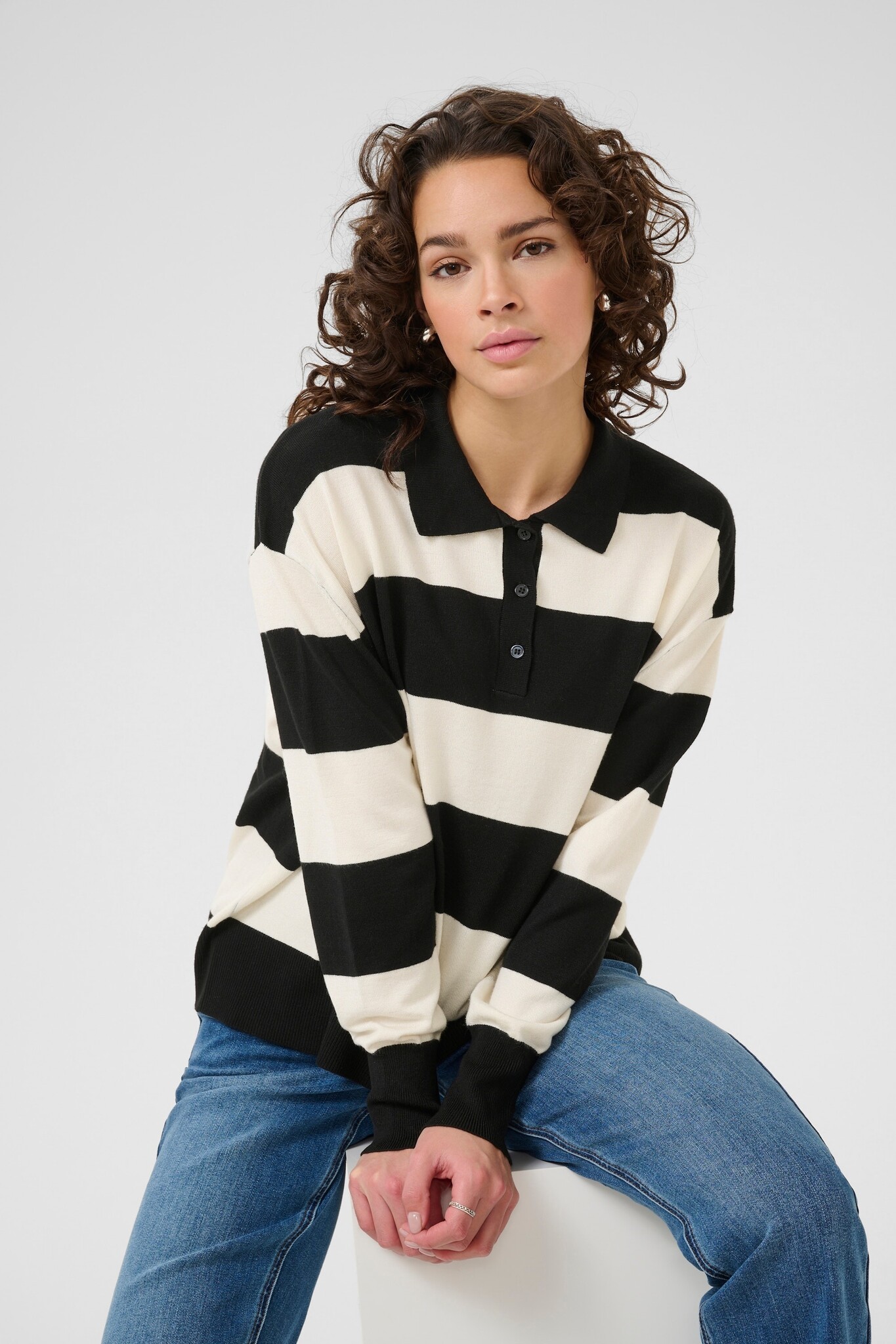 Kaffe KAlizza Striped Polo Pullover