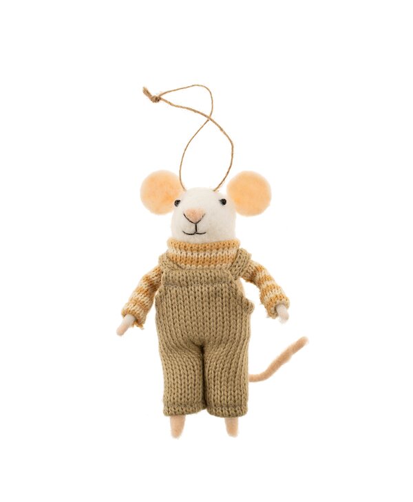 Indaba Trading Co. Overalls Olive Mouse Ornament