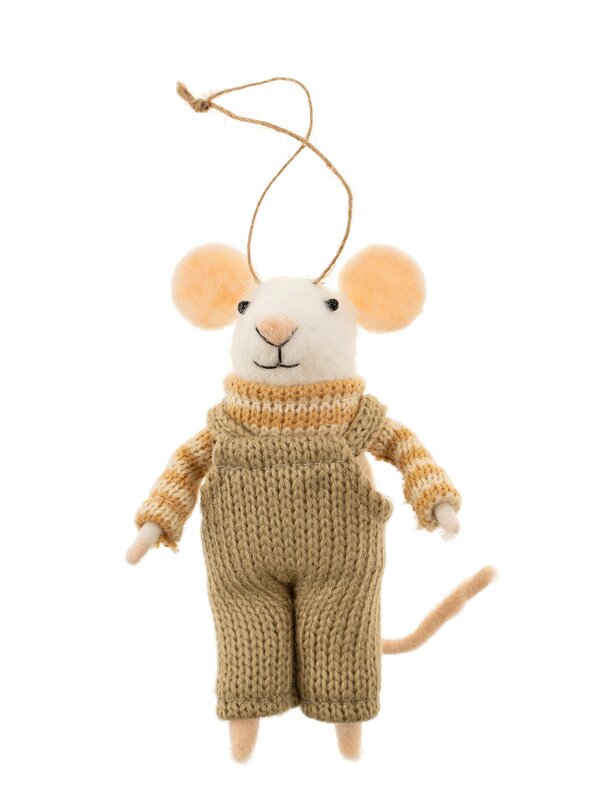 Indaba Trading Co. Overalls Olive Mouse Ornament