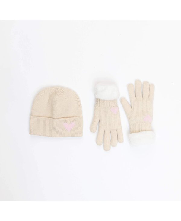 Lyla & Luxe Apres Heart Beanie & Mitten Set