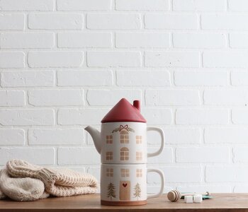 Happy Home Stacked Tea & Mug Set