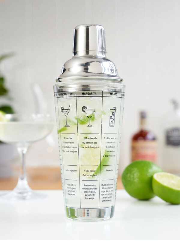 True Brands Glass Recipe Cocktail Shaker
