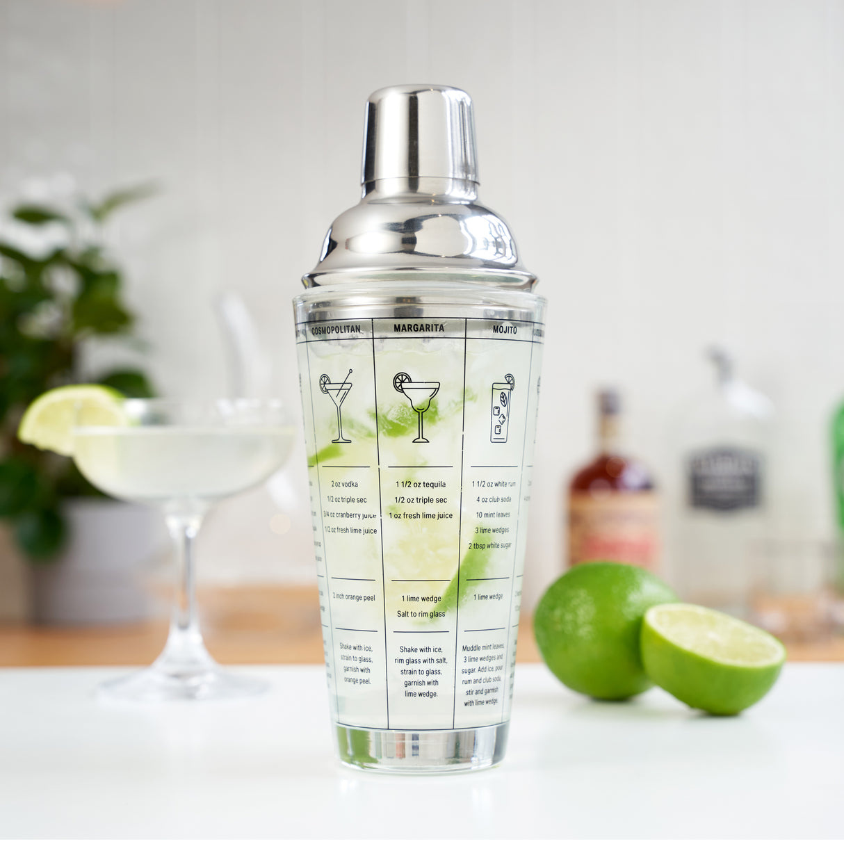 True Brands Glass Recipe Cocktail Shaker