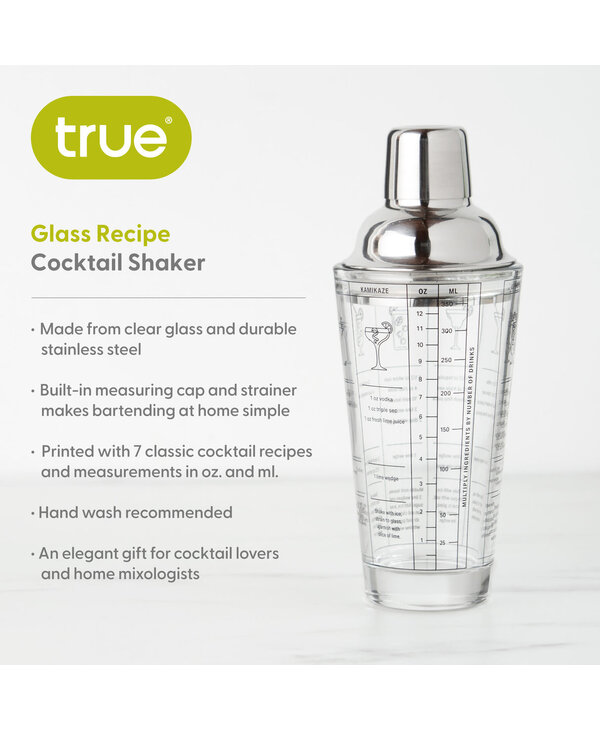 True Brands Glass Recipe Cocktail Shaker