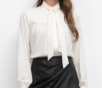 Cameron Button Up Neck Tie Blouse