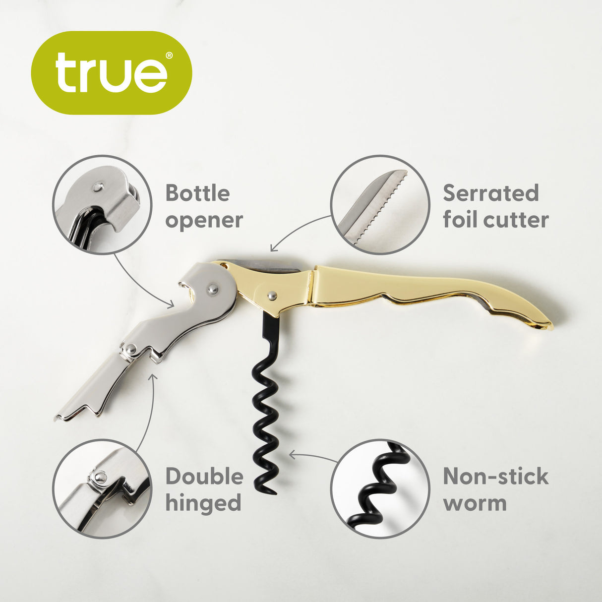 True Brands Truetap Waiter's Corkscrew in Gold