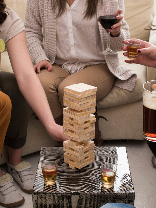 True Brands Stack Stacking Blocks Drinking Game with Shot Glasses