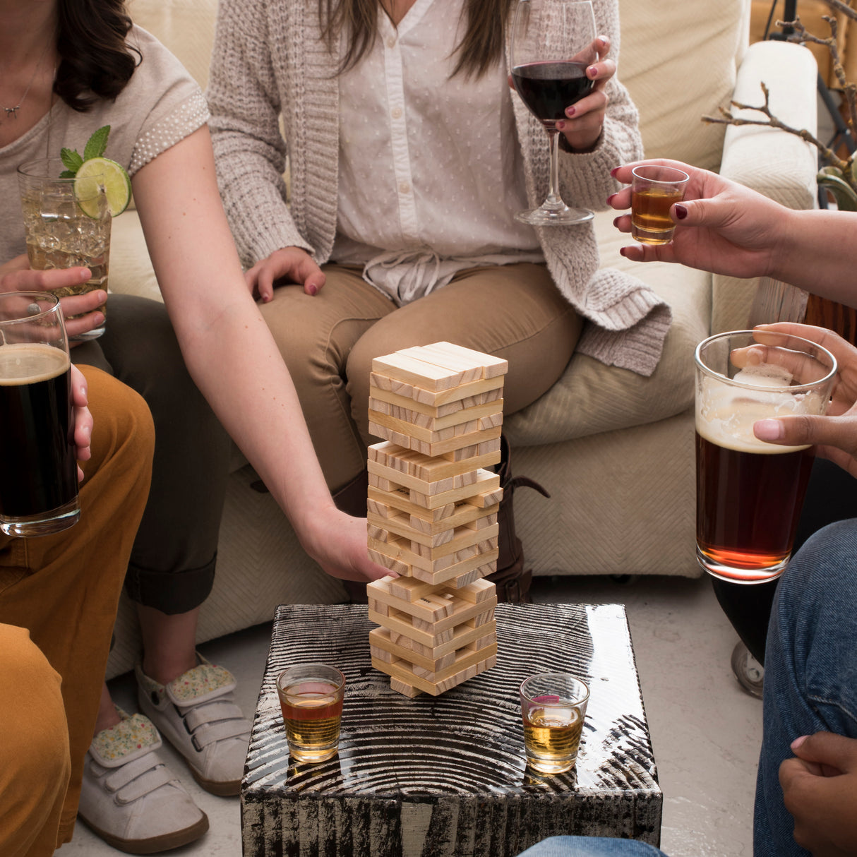 True Brands Stack Stacking Blocks Drinking Game with Shot Glasses