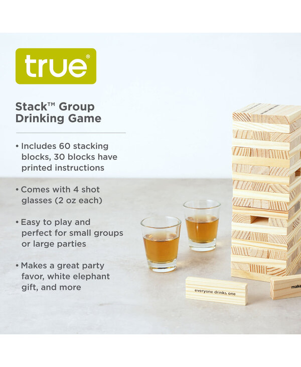 True Brands Stack Stacking Blocks Drinking Game with Shot Glasses