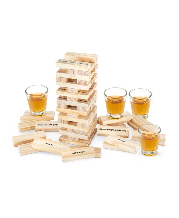 True Brands Stack Stacking Blocks Drinking Game with Shot Glasses