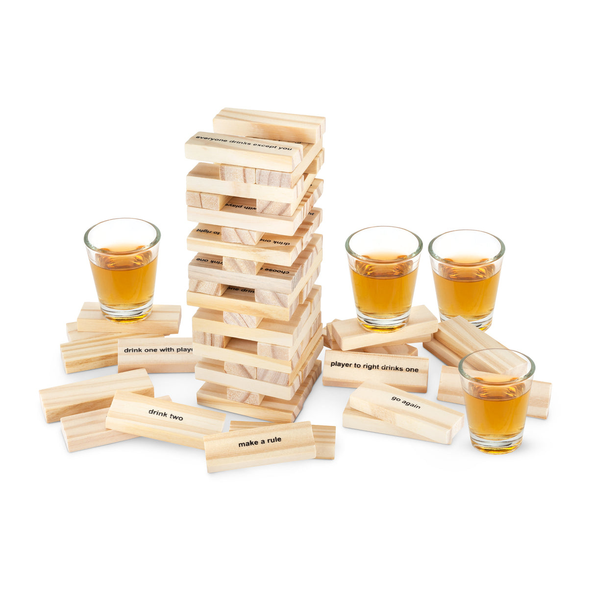 True Brands Stack Stacking Blocks Drinking Game with Shot Glasses