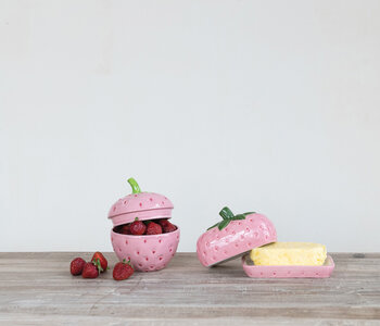 Hand-Painted Ceramic Strawberry Butter Dish