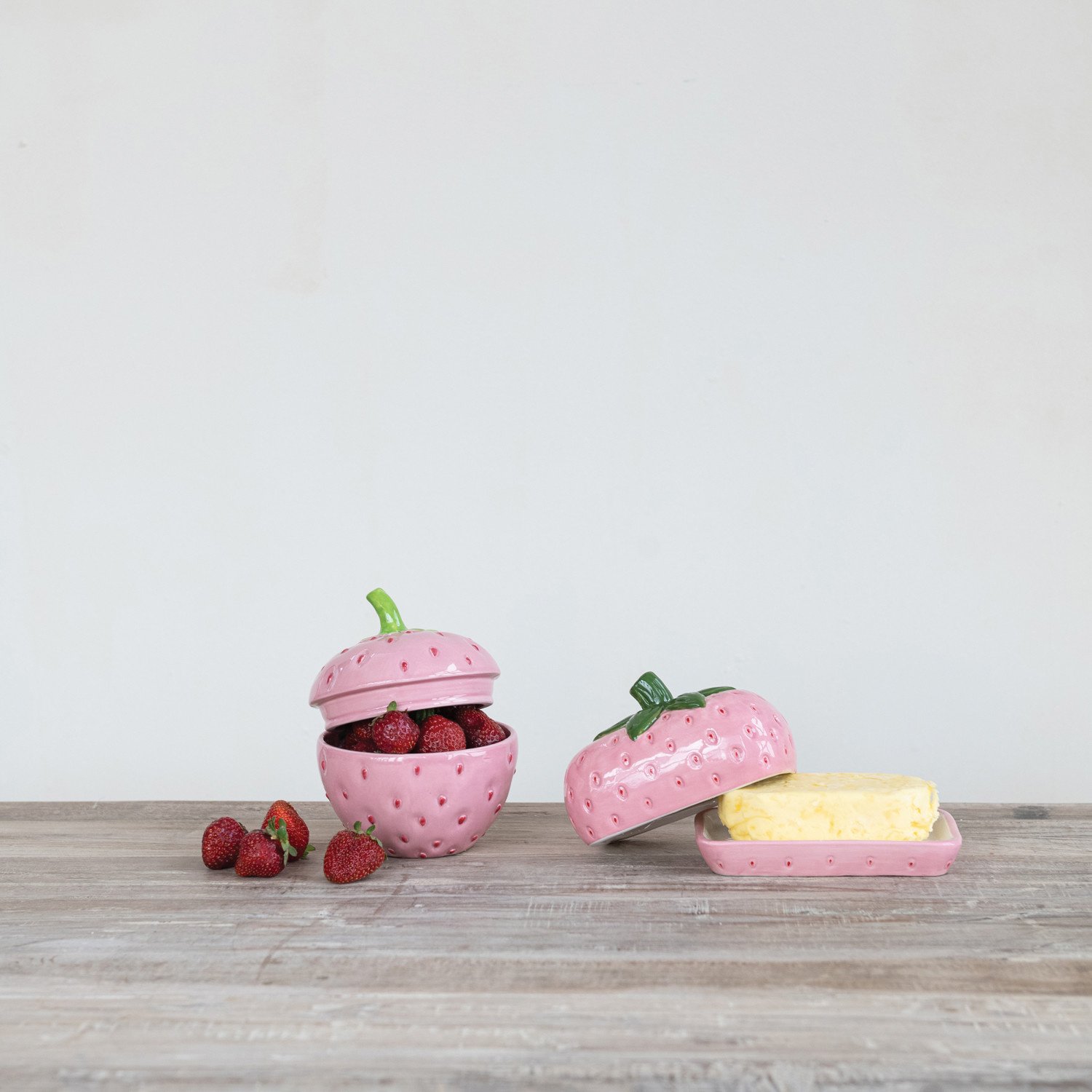 CREATIVE CO-OP Hand-Painted Ceramic Strawberry Butter Dish