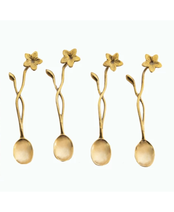CREATIVE CO-OP Brass Spoon with Flower Handle