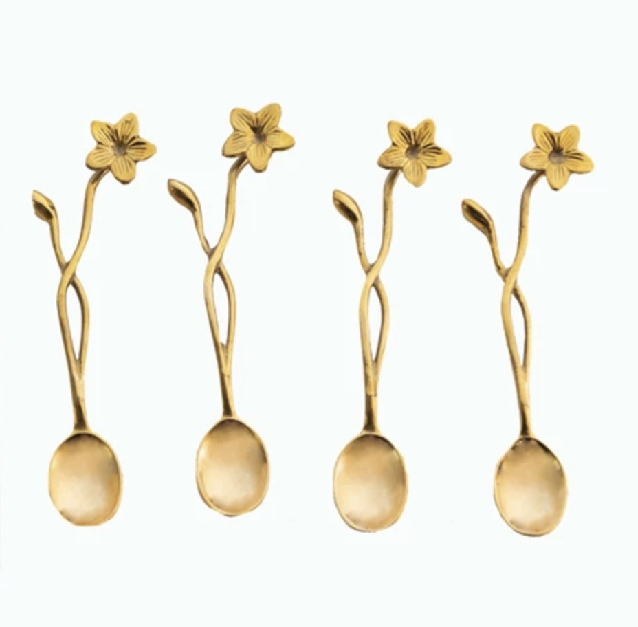 CREATIVE CO-OP Brass Spoon with Flower Handle
