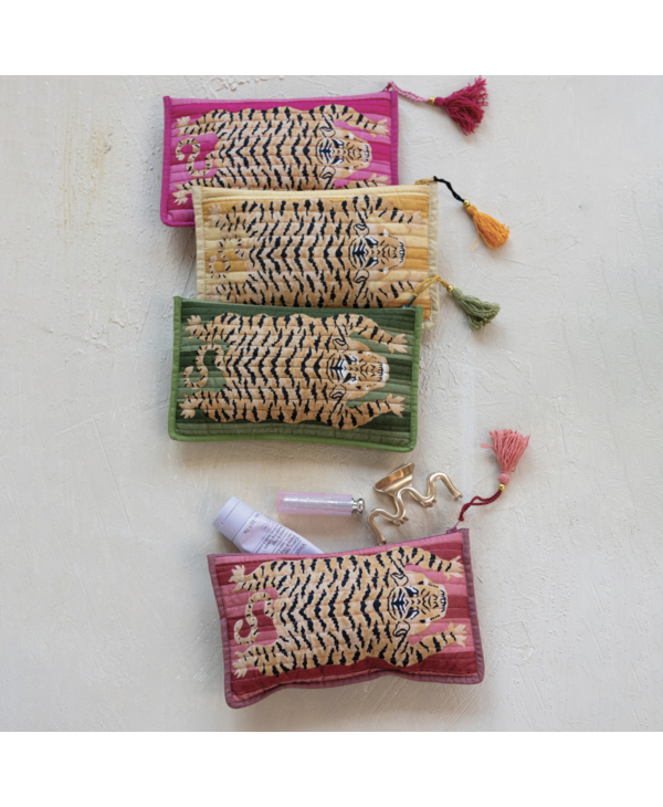 CREATIVE CO-OP Cotton Voile Tiger Pouch
