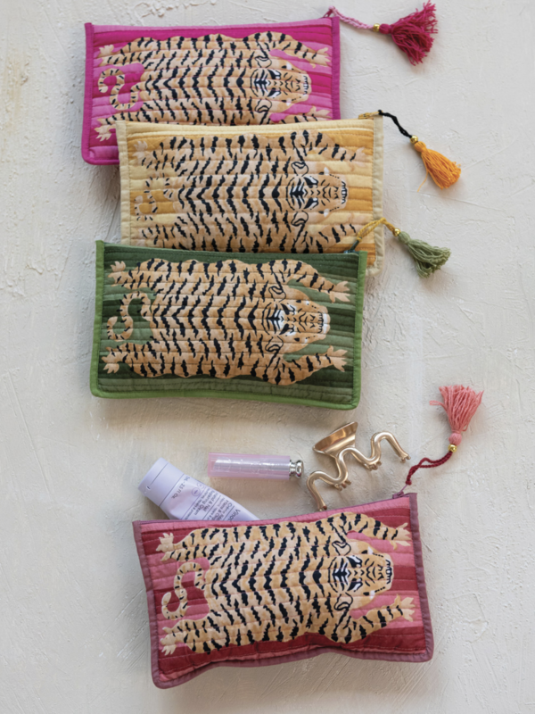 CREATIVE CO-OP Cotton Voile Tiger Pouch