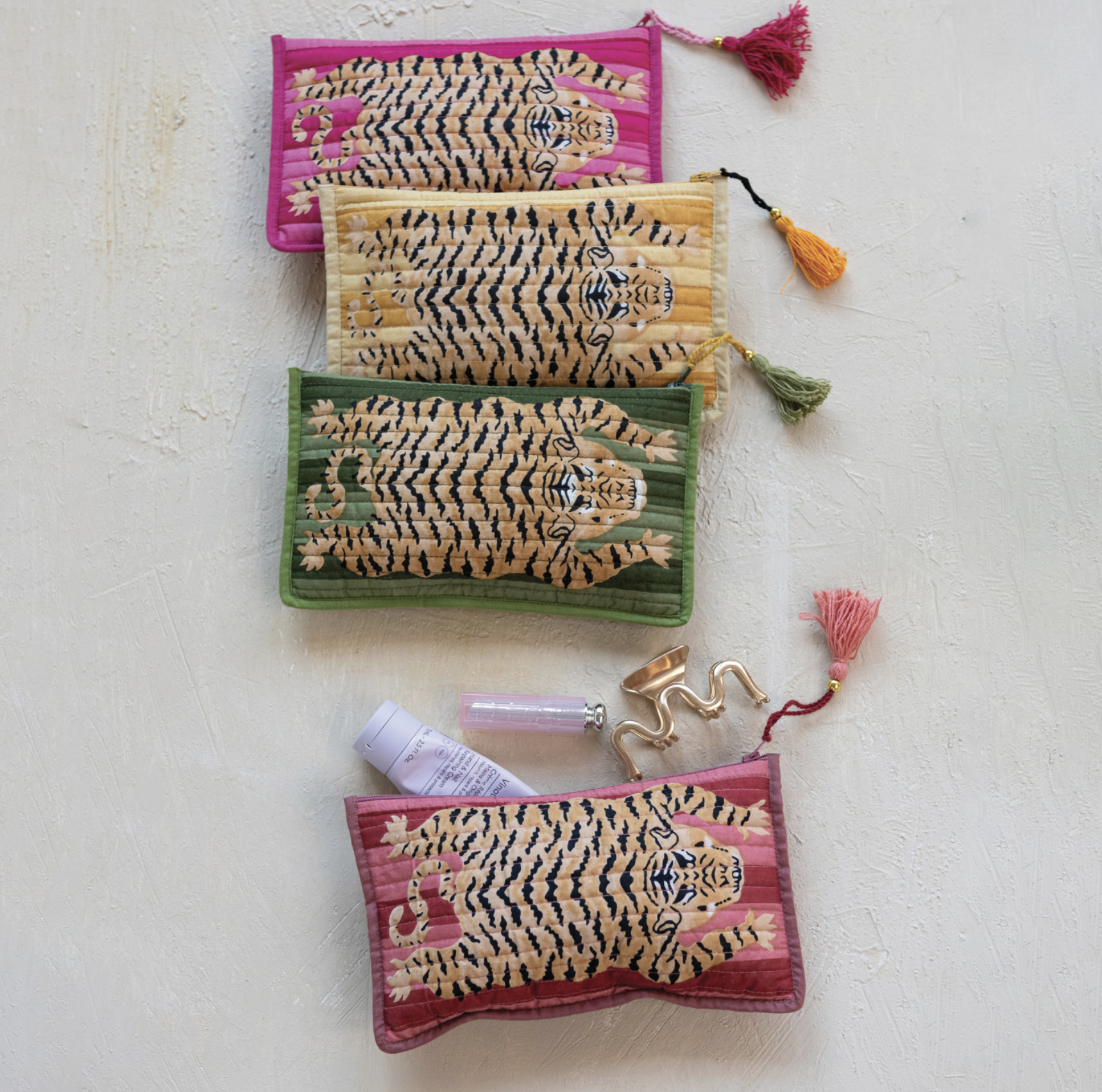 CREATIVE CO-OP Cotton Voile Tiger Pouch
