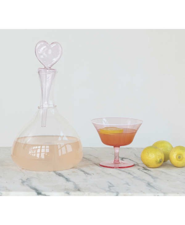 CREATIVE CO-OP Decanter with Hand-Blown Heart Shaped Stopper