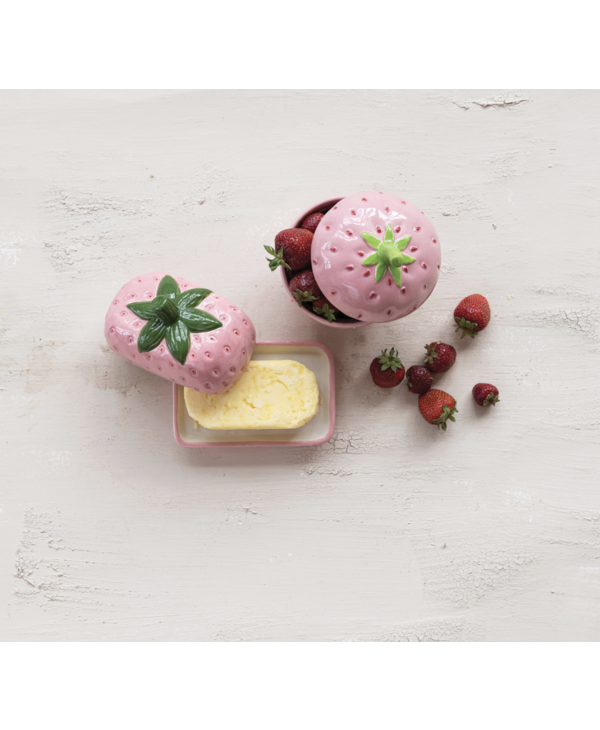 CREATIVE CO-OP Strawberry Ceramic Jar
