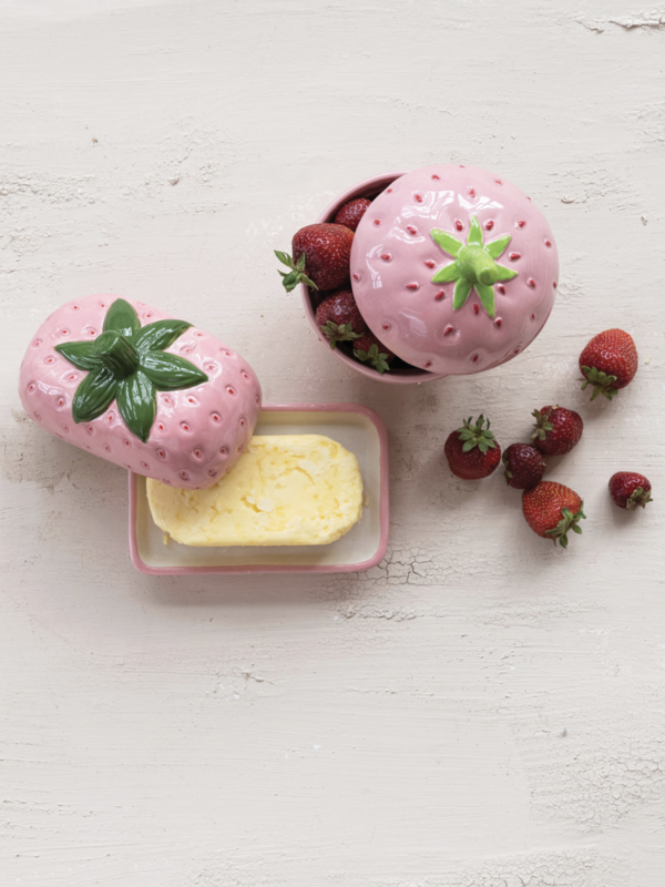 CREATIVE CO-OP Strawberry Ceramic Jar