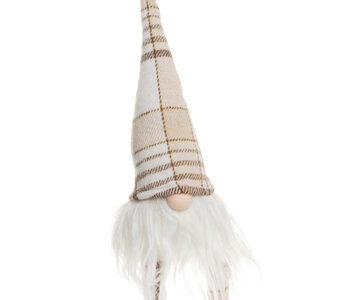 Sitting Gnome, Plaid Hat Brown