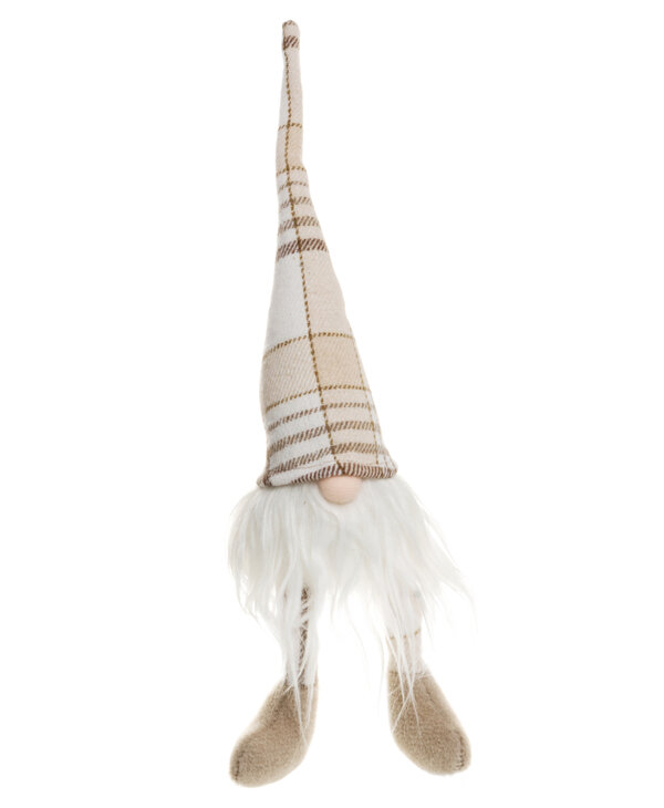 ADV Pine Centre Sitting Gnome, Plaid Hat Brown