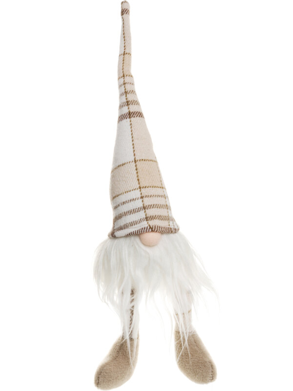 ADV Pine Centre Sitting Gnome, Plaid Hat Brown