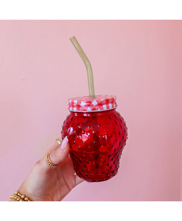 CREATIVE CO-OP Strawberry Drinking Glass