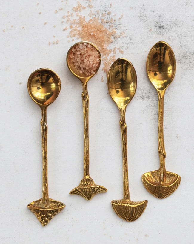 CREATIVE CO-OP Brass Spoons w/Mushroom Handles